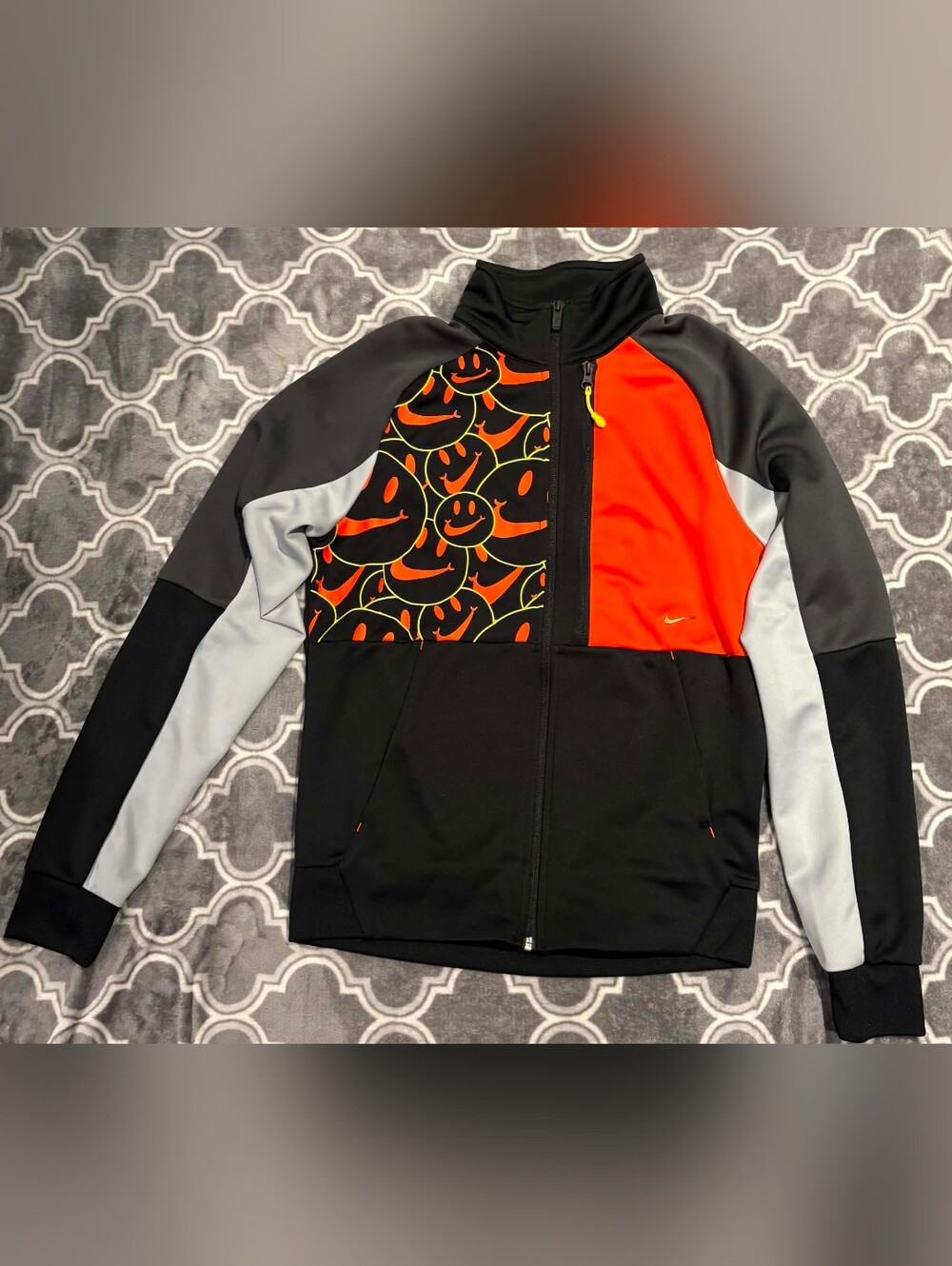 Nike Mens Black & Orange Full-Zip Jacket with Smile Print